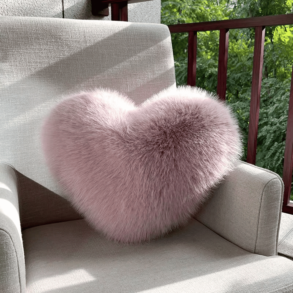HeartLux Faux Fur Heart Throw Pillow for Modern Home Decor