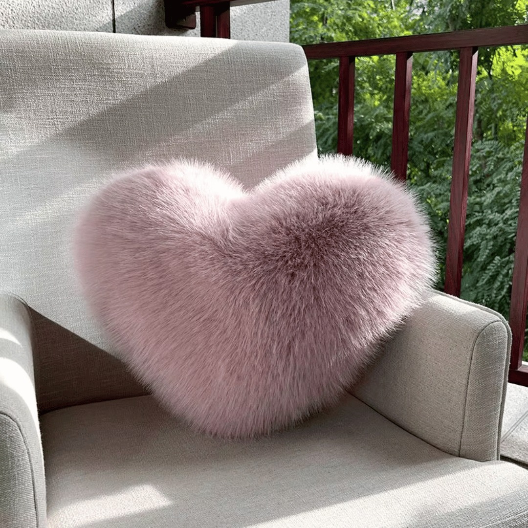 HeartLux Faux Fur Heart Throw Pillow for Modern Home Decor