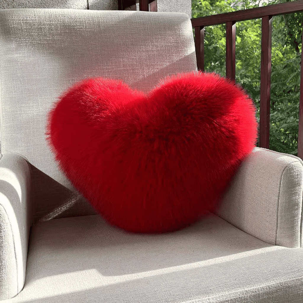 HeartLux Faux Fur Heart Throw Pillow for Modern Home Decor