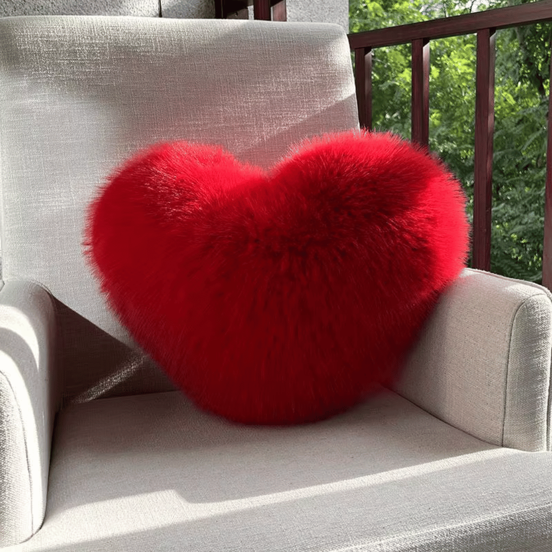 HeartLux Faux Fur Heart Throw Pillow for Modern Home Decor