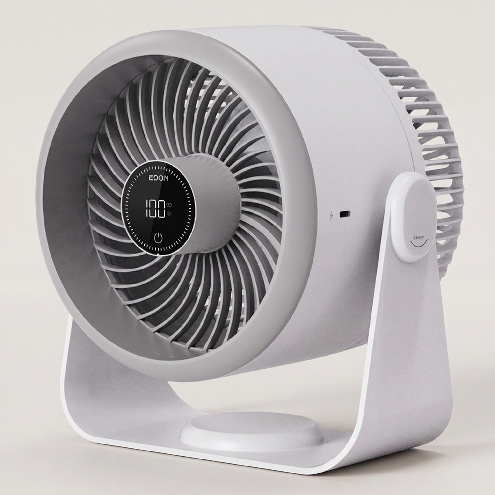USB vzduchový cirkulační ventilátor s digitálním displejem, třemi rychlostními nastaveními, nástěnným uchycením, dobíjecí