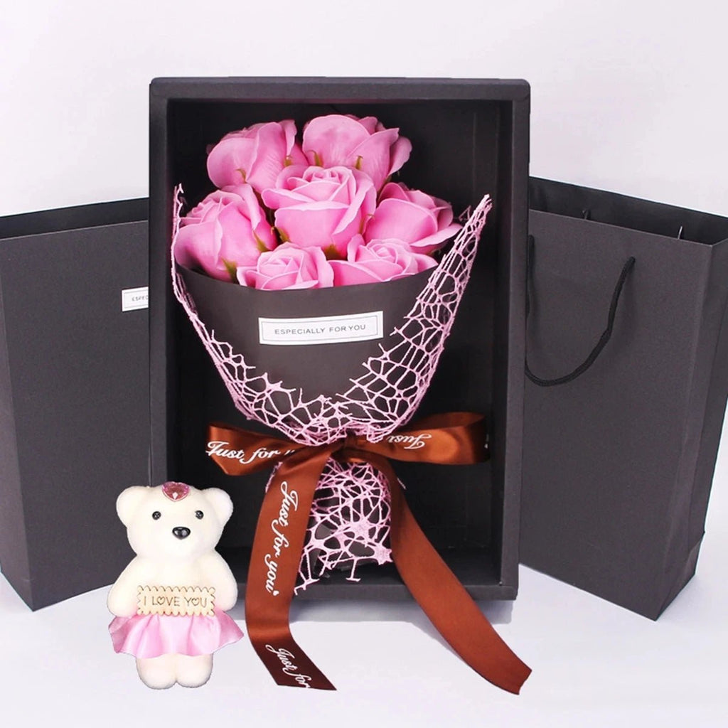 HOMEBLOOM 7 růžových květů umělá kytice na Valentýna a domácí dekoraci