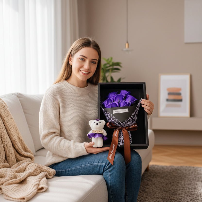 HOMEBLOOM 7 růžových květů umělá kytice na Valentýna a domácí dekoraci