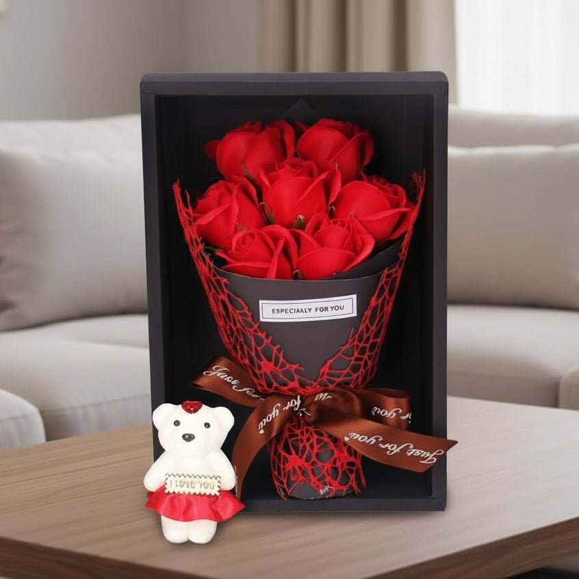 HOMEBLOOM 7 růžových květů umělá kytice na Valentýna a domácí dekoraci