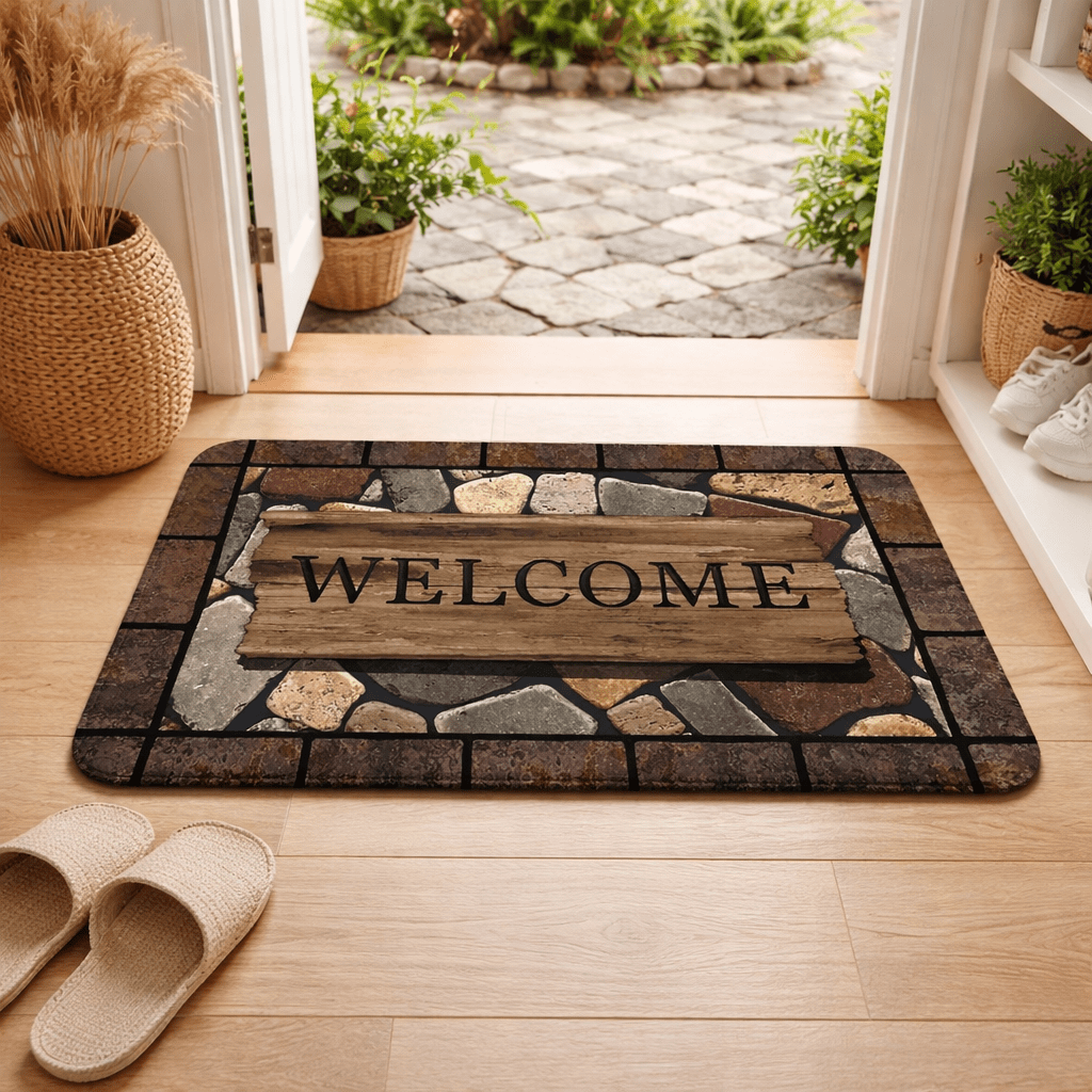 HOMEGREET Floral Lettering Door Mat With Anti-Slip