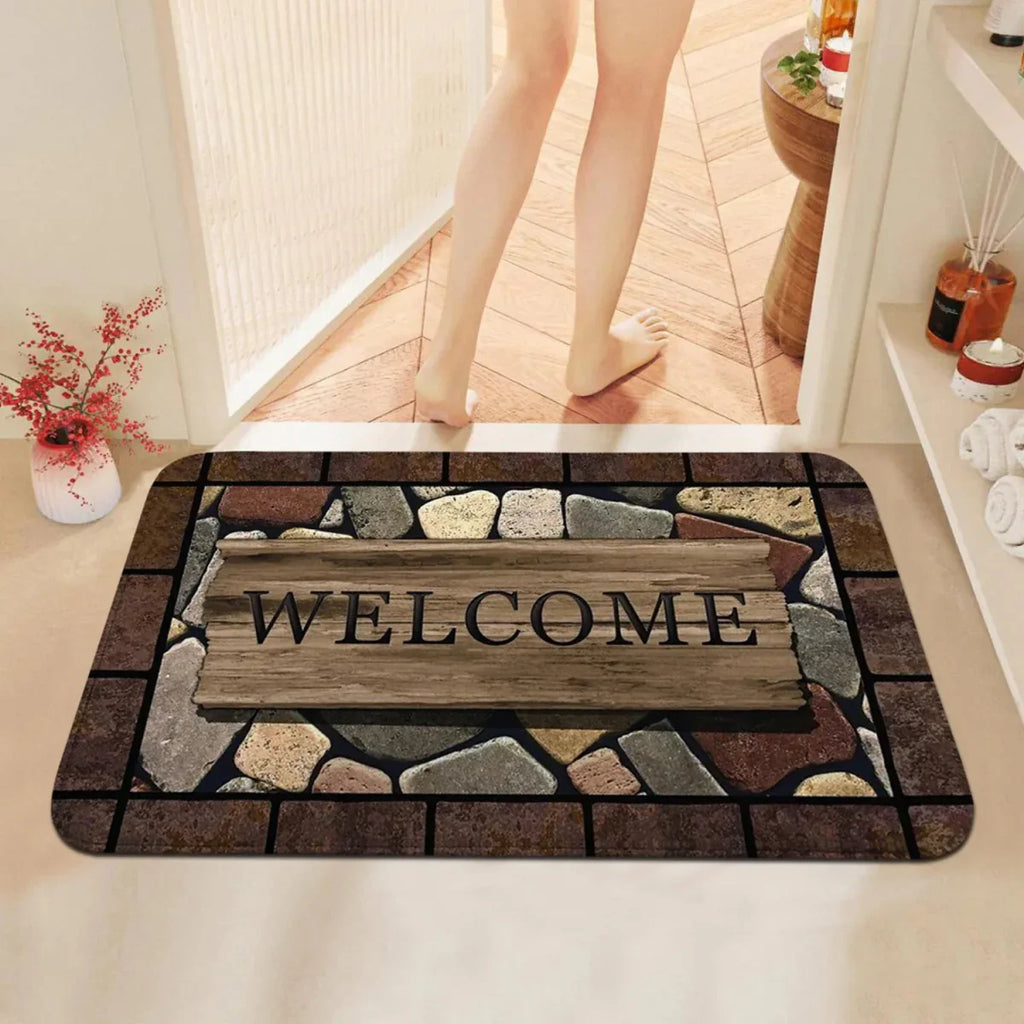 HOMEGREET Floral Lettering Door Mat With Anti-Slip