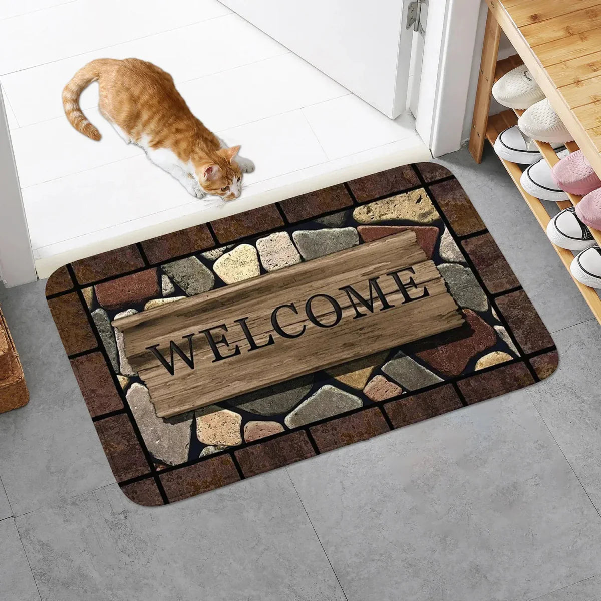 HOMEGREET Floral Lettering Door Mat With Anti-Slip