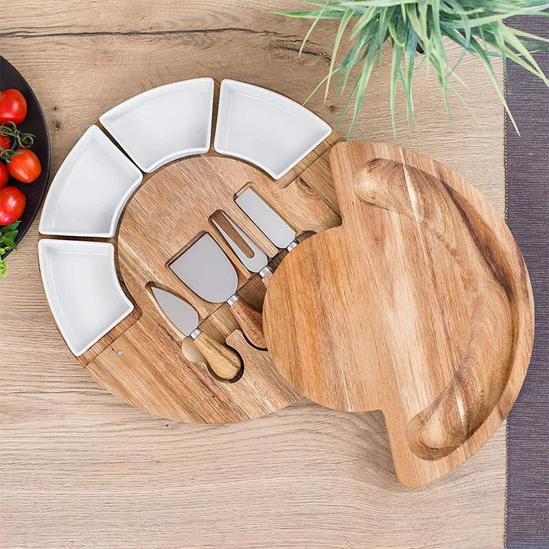 HOSTORIA Acacia Wood Serving Board Set With Bowls And Knives