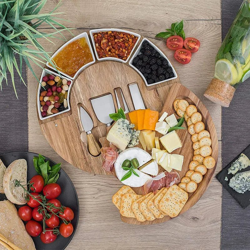 HOSTORIA Acacia Wood Serving Board Set With Bowls And Knives
