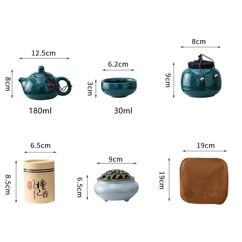 Elegant Teaset With Teapot Four Cups And Incense Holder