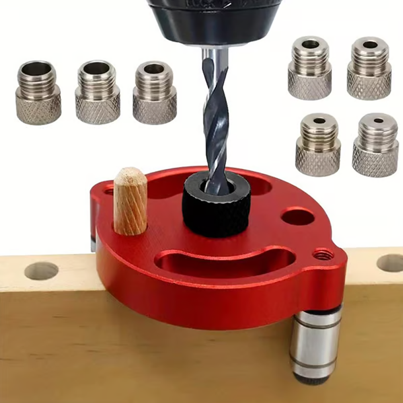 Guide de perçage pour assemblage bois en aluminium avec trous auto-centreurs