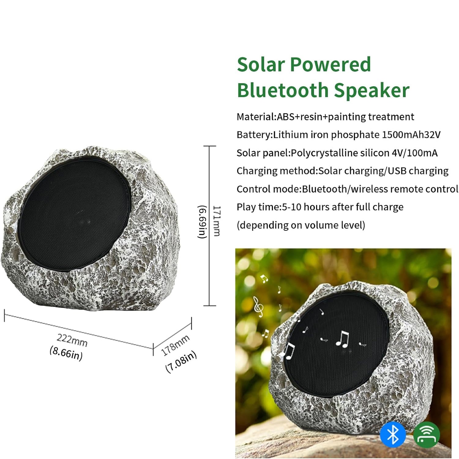 Solcelledrevne udendørs Bluetooth-højttalere til have og terrasse