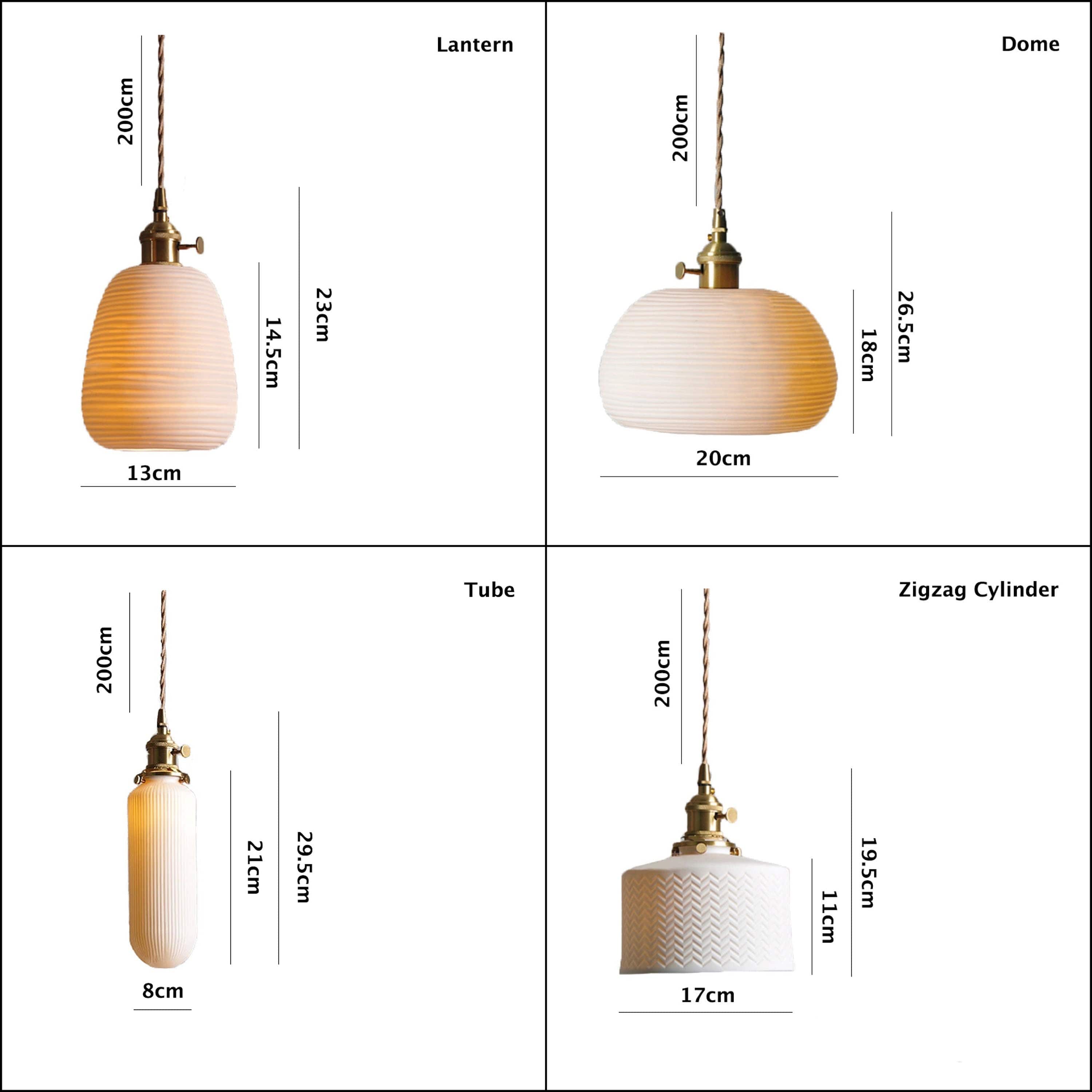 Japońska Krótka Ceramiczna Lampa Wisząca w Kształcie Żebrowanego Cylindra z LED