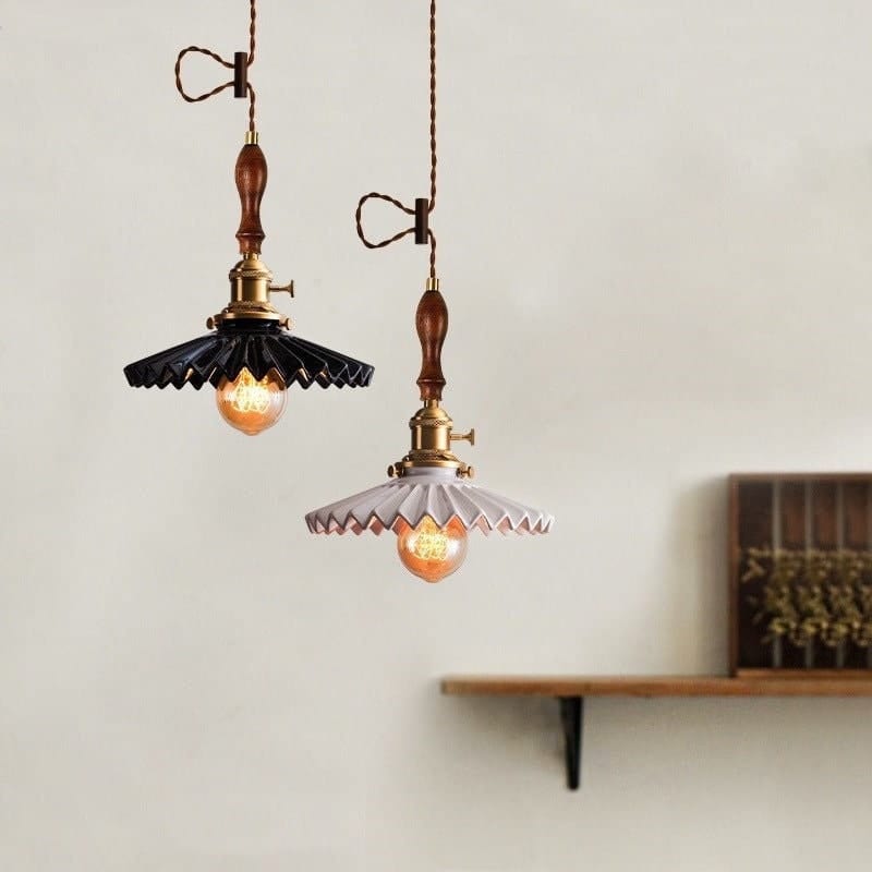 Aurela Glasert Keramisk Tutu Pendellampe i Art Deco-stil med LED-pære inkludert
