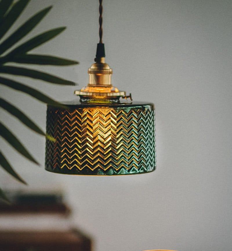 Lámpara Colgante Cilíndrica de Vidrio Verde Lumora con Bombilla LED Incluida