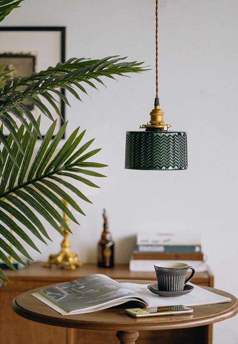 Lámpara Colgante Cilíndrica de Vidrio Verde Lumora con Bombilla LED Incluida
