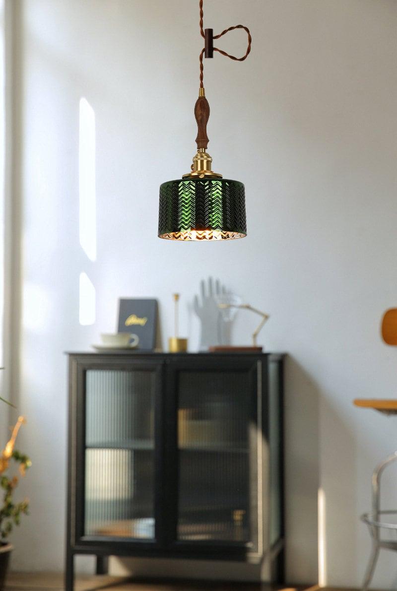 Lámpara Colgante Cilíndrica de Vidrio Verde Lumora con Bombilla LED Incluida