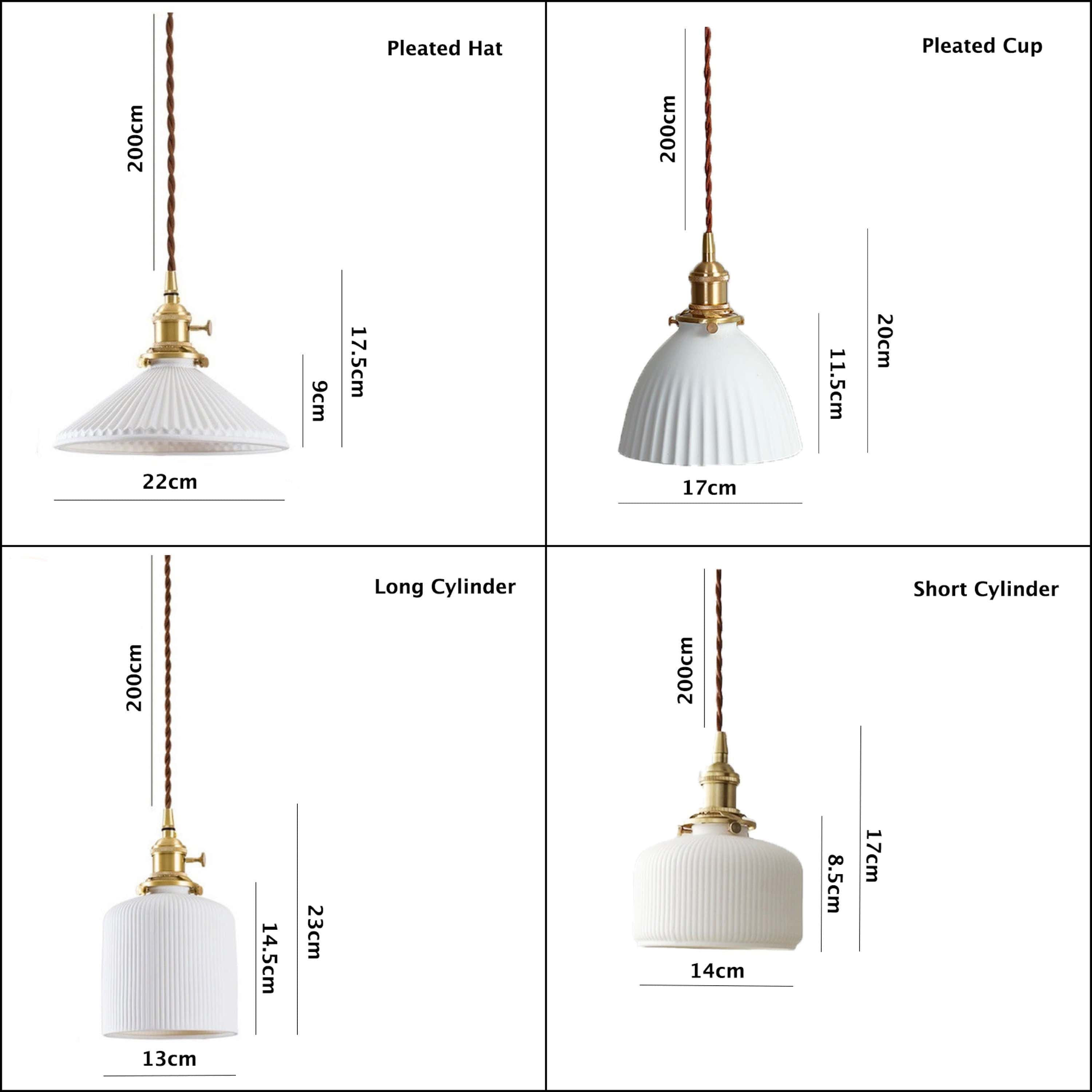 Japońska Krótka Ceramiczna Lampa Wisząca w Kształcie Żebrowanego Cylindra z LED