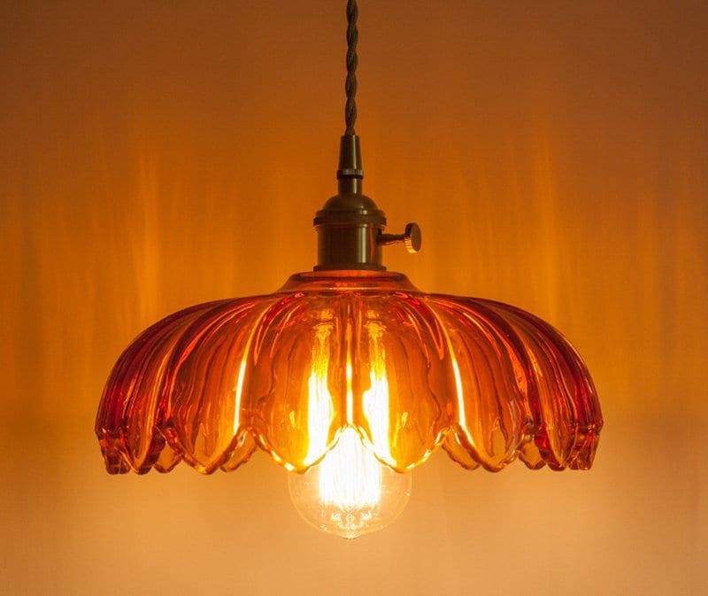 Přívěsek skleněný lotosový květ s LED světlem ve vintage stylu – žárovka v ceně
