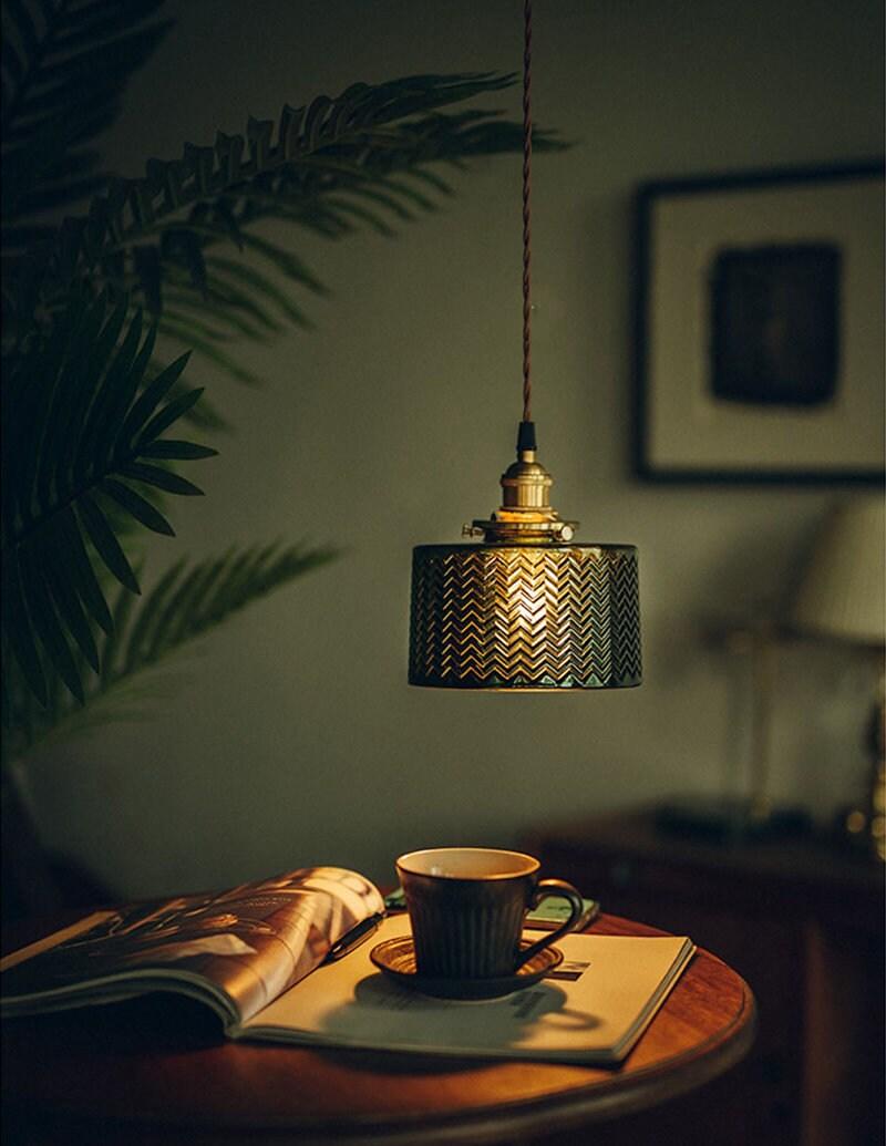 Lámpara Colgante Cilíndrica de Vidrio Verde Lumora con Bombilla LED Incluida
