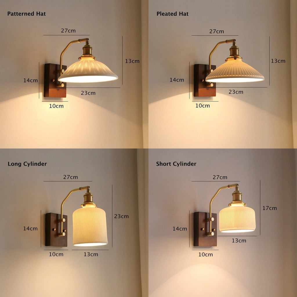 Astrael Vintage Keramisk LED Vegglampe med Valnøttre