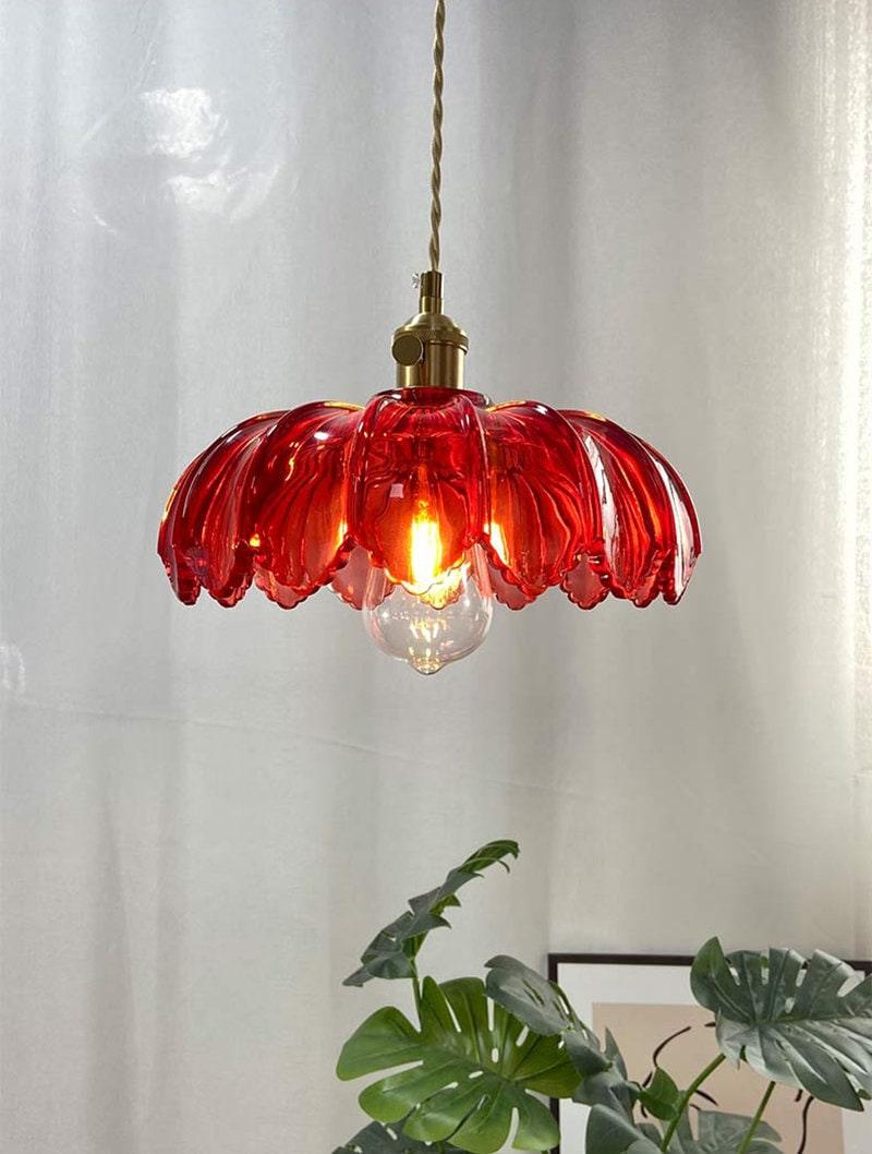 Přívěsek skleněný lotosový květ s LED světlem ve vintage stylu – žárovka v ceně