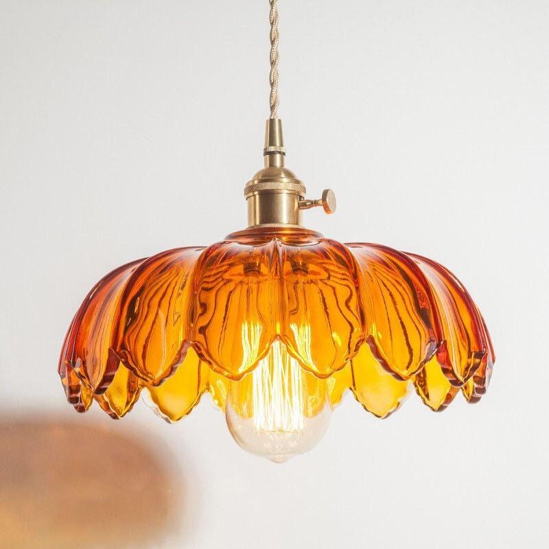 Přívěsek skleněný lotosový květ s LED světlem ve vintage stylu – žárovka v ceně