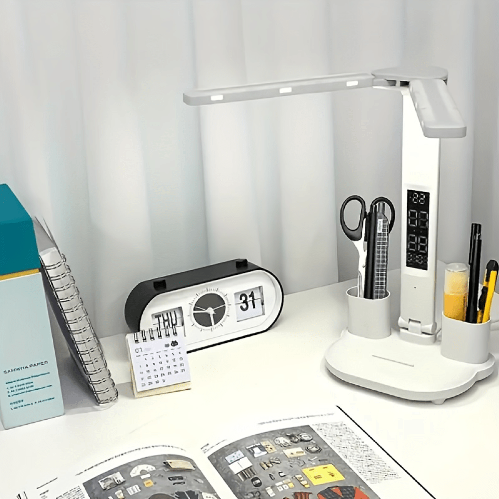 Lampe de bureau LED ILLUMAX à double tête avec commande tactile et alimentation USB