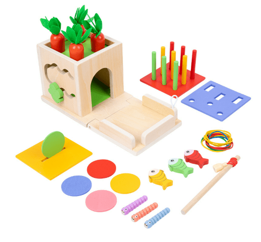 DiscoveryCube Montessori játékdoboz babáknak 6 hónapos kortól, 8 tevékenységgel