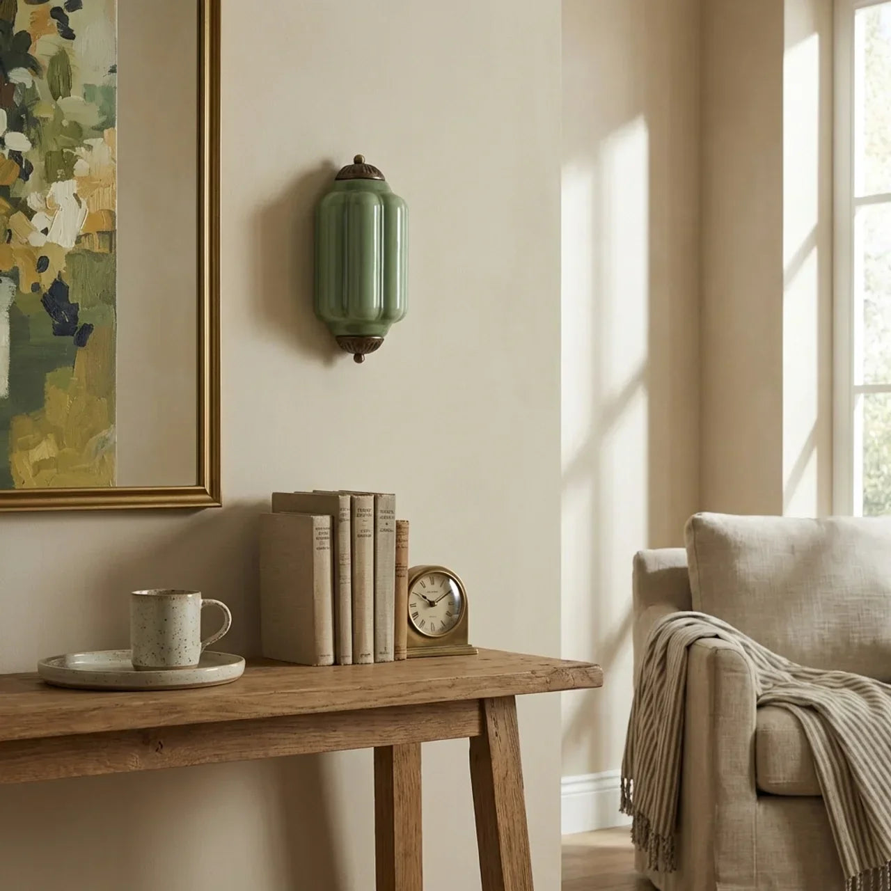 Lámpara de pared empotrada con vidrio opalino, estilo vintage antiguo