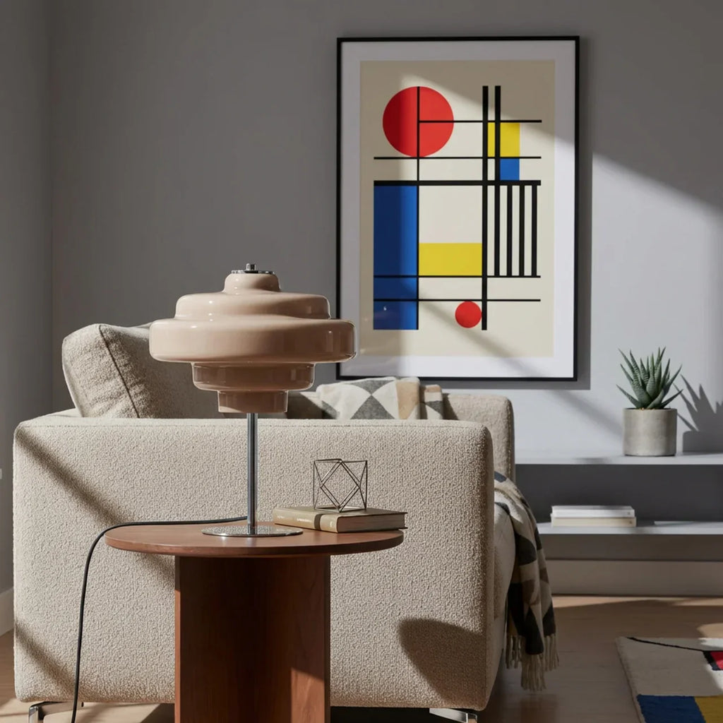 Bauhaus-inspirierte farbige Glas-Schreibtischlampe für moderne Wohnzimmer