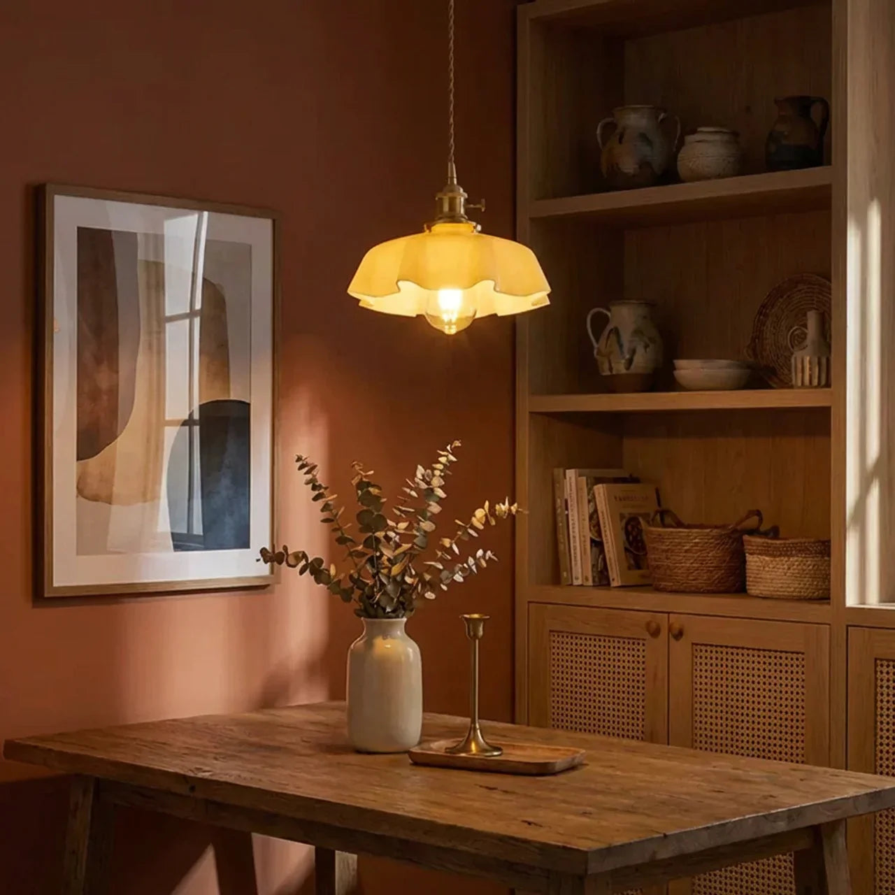 Elegant Draped Glass Art Deco Pendant Light Fixture