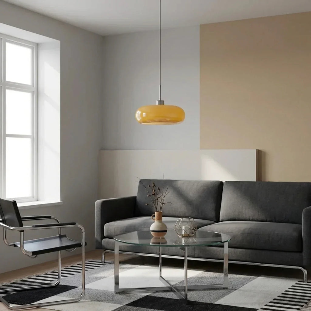 Compact Pendant Light With Glass, Bauhaus Inspired Ceiling Fixture