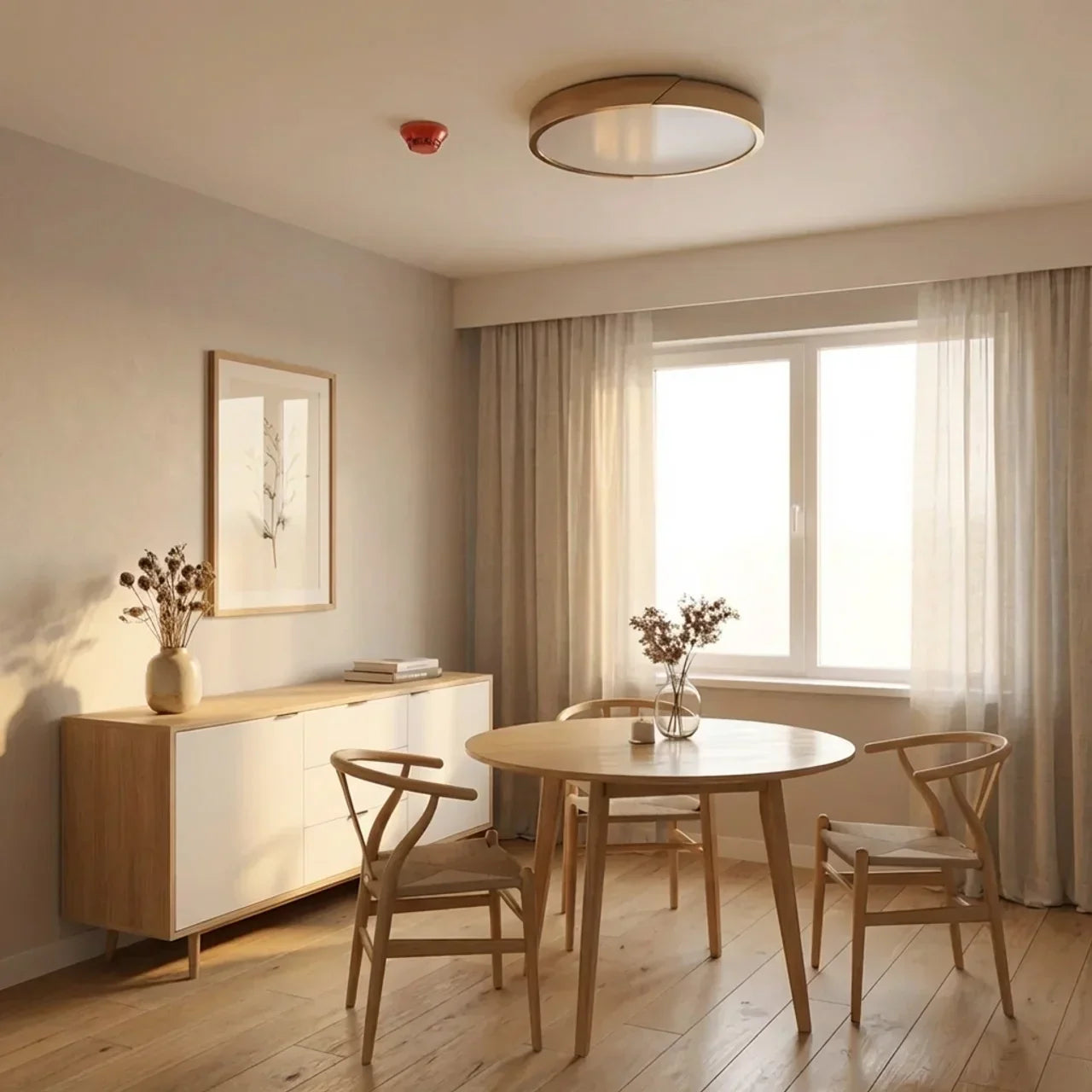 Plafonnier rond en bois à LED avec montage affleurant pour usage intérieur