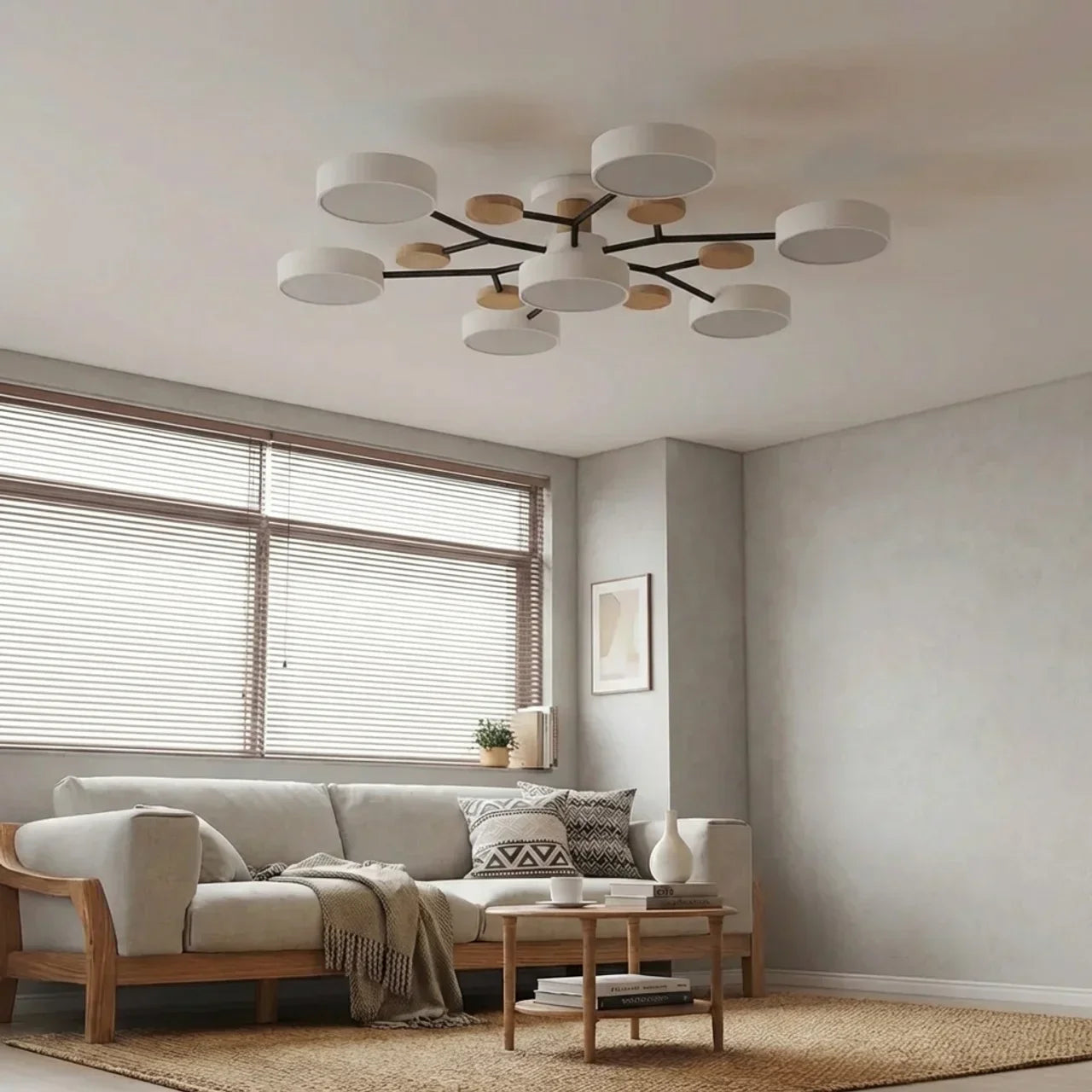 Ceiling Light With Branching Design And Wood Accents