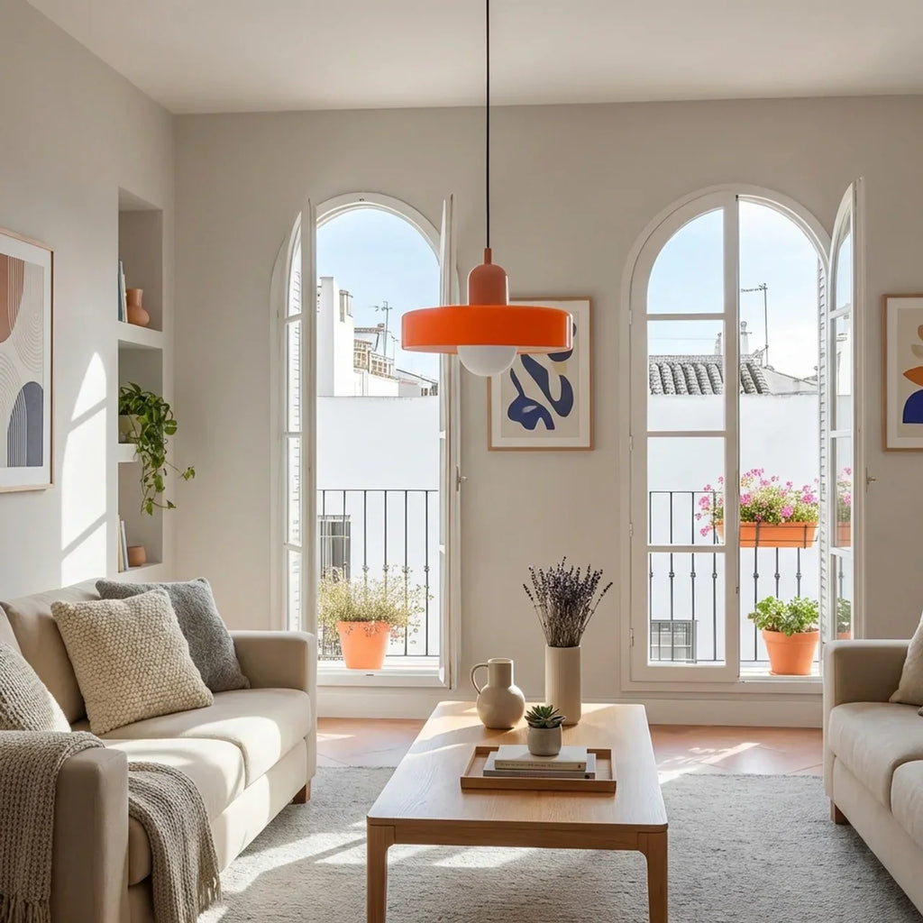 Lampa wisząca w stylu Bauhaus ze szklanym kolorowym kloszem, sufitowa oprawa świetlna