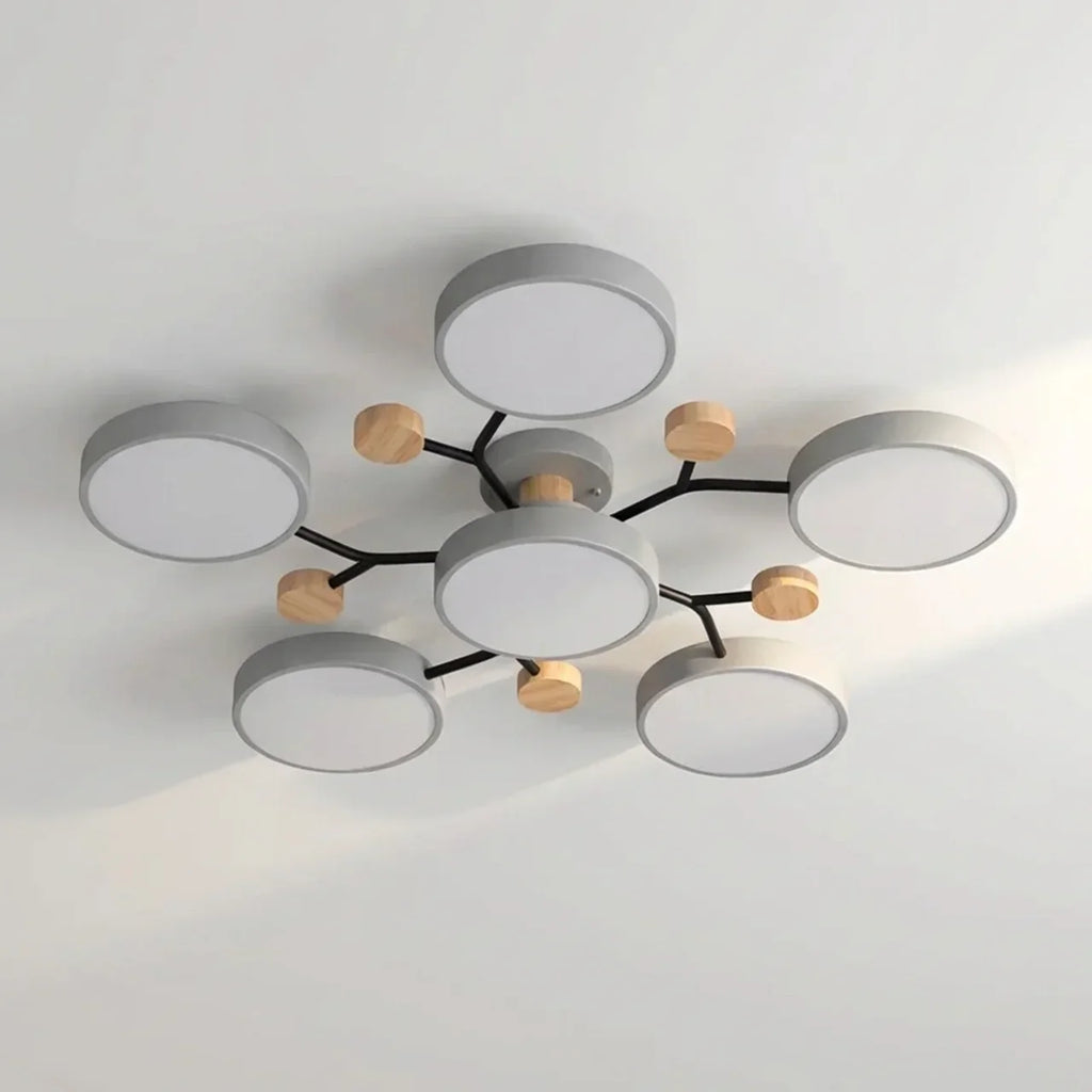 Ceiling Light With Branching Design And Wood Accents