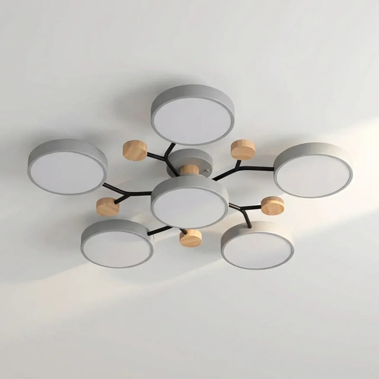 Ceiling Light With Branching Design And Wood Accents