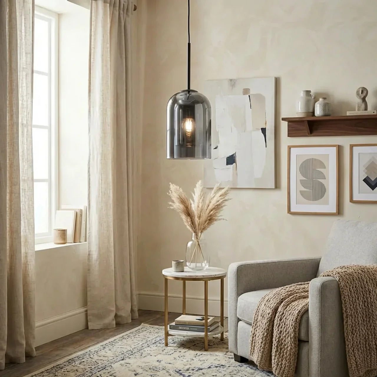 Double Glass Dome Ceiling Pendant Light For Living And Dining Areas