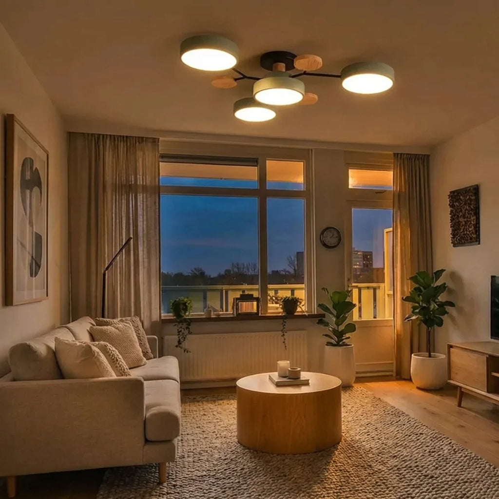 Ceiling Light With Branching Design And Wood Accents
