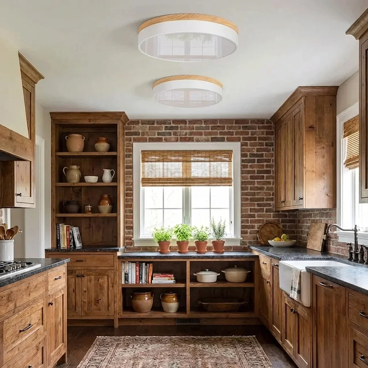 Plafonnier LED à garniture en bois, ultra mince encastré