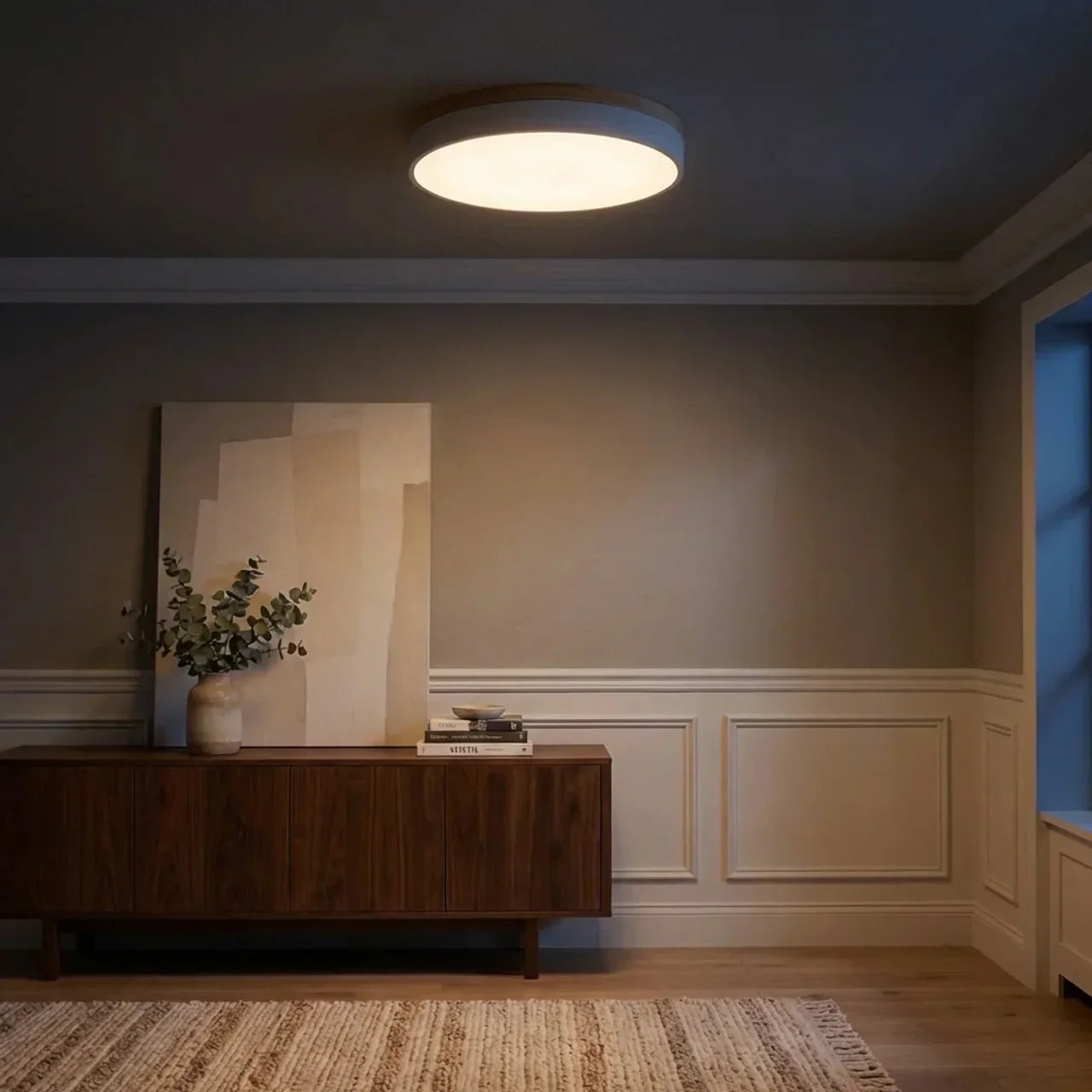 Plafonnier LED à garniture en bois, ultra mince encastré