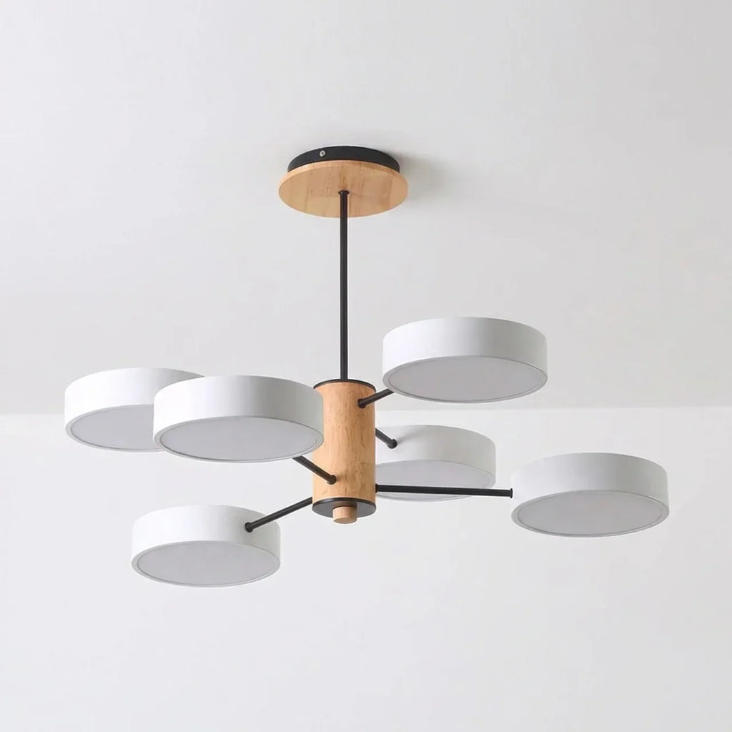 Multi-Arm Ceiling Fixture With LED Metal Frame And Wood