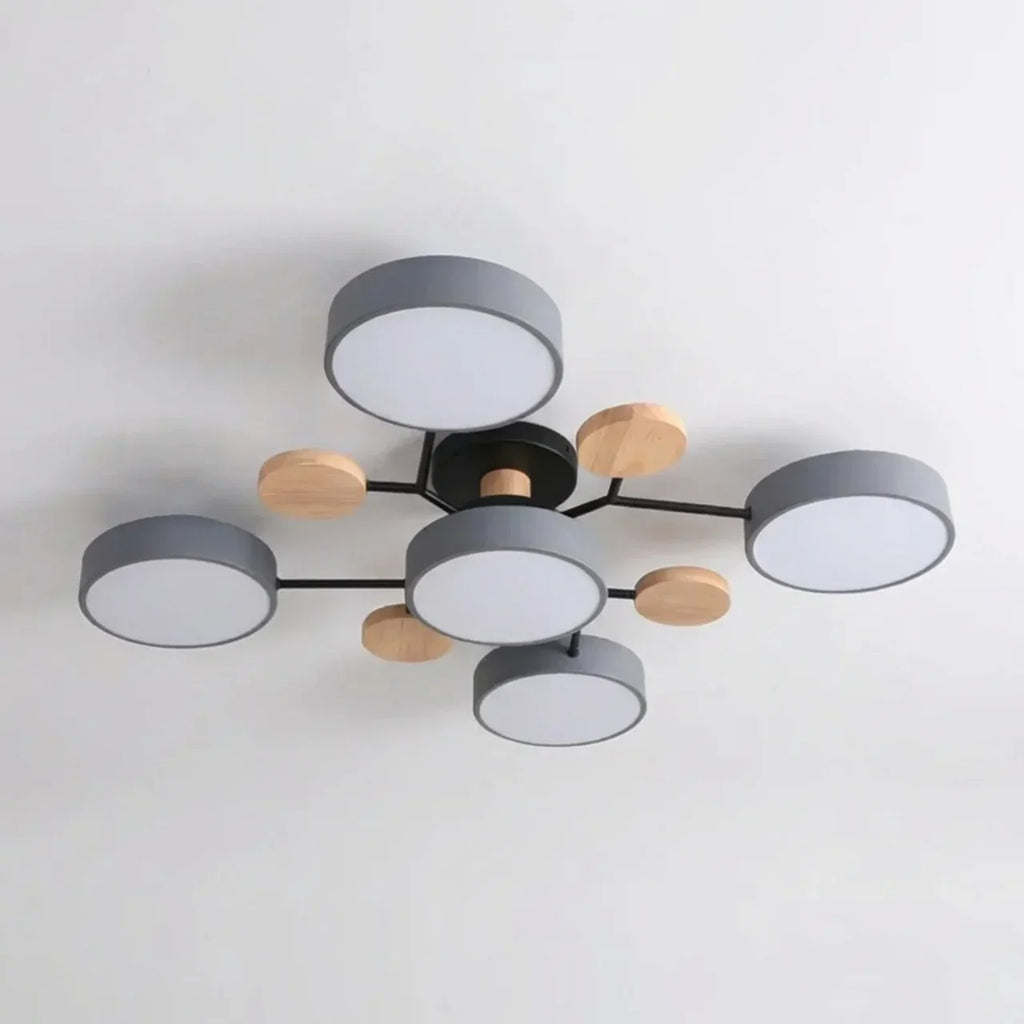 Ceiling Light With Branching Design And Wood Accents
