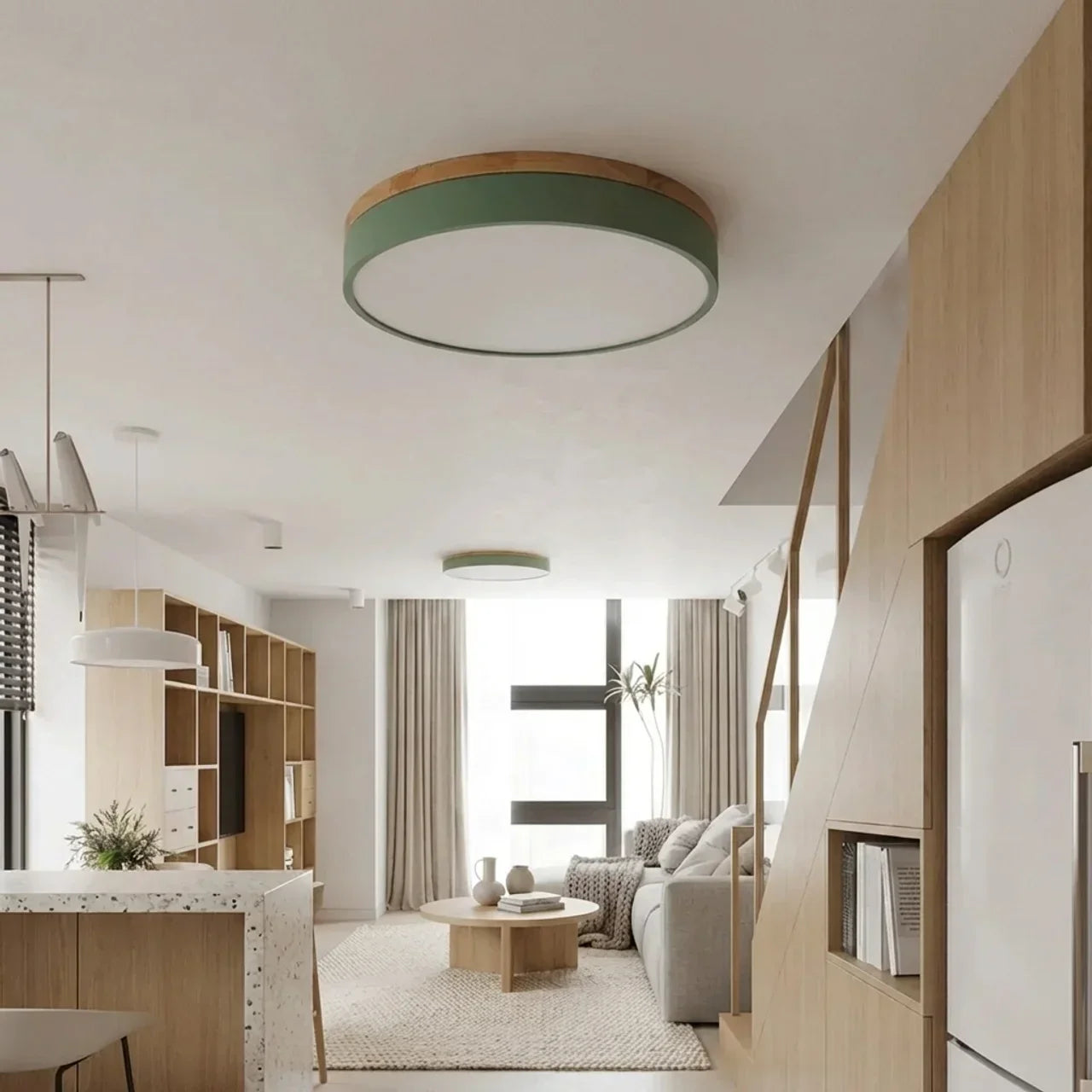 Plafonnier LED à garniture en bois, ultra mince encastré