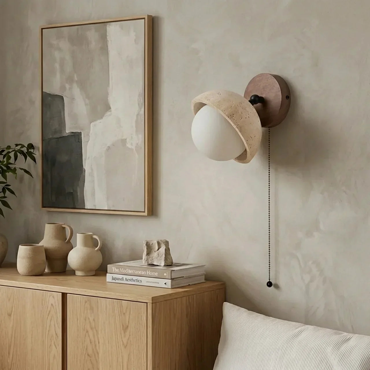 Applique murale en bois et travertin pour décoration intérieure