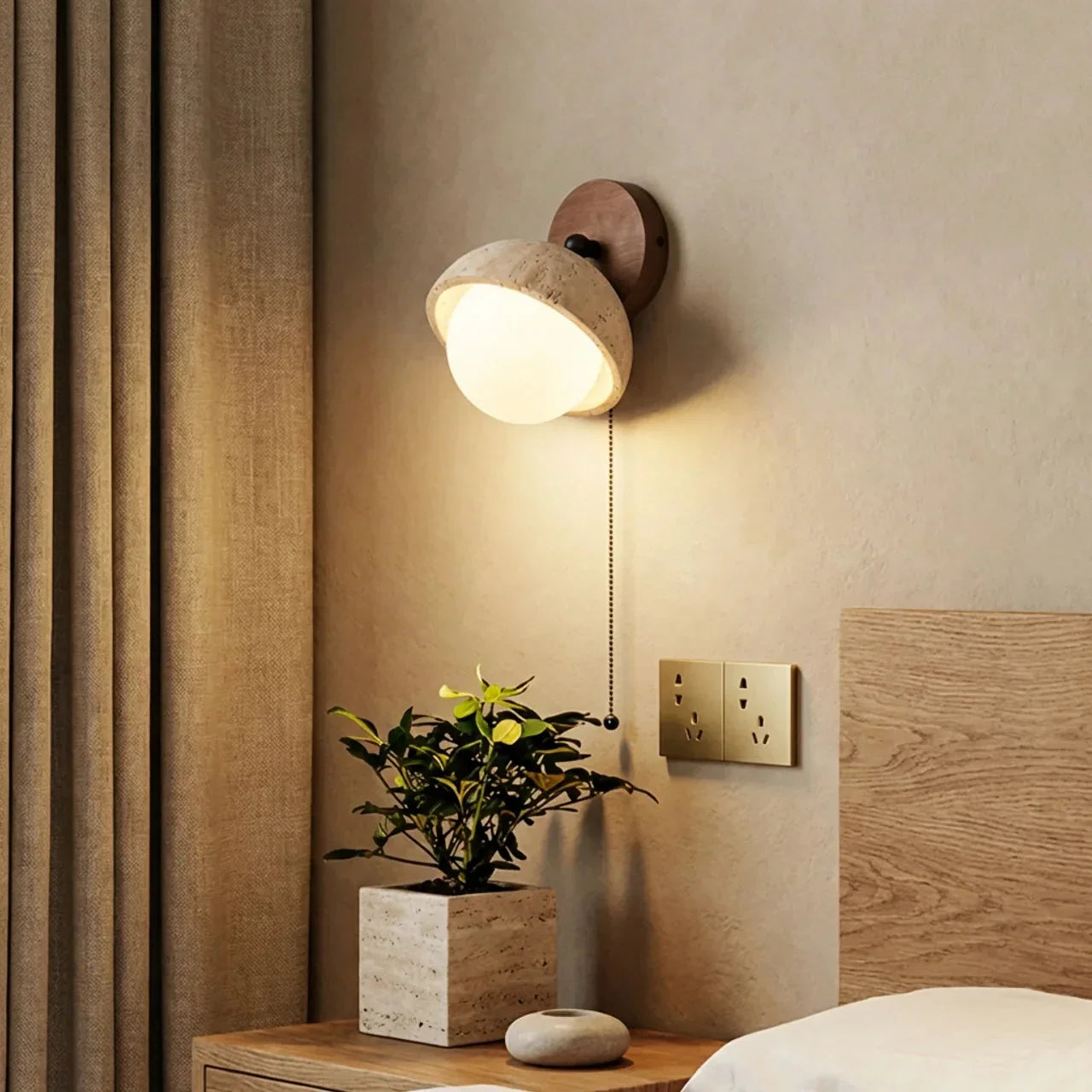 Applique murale en bois et travertin pour décoration intérieure