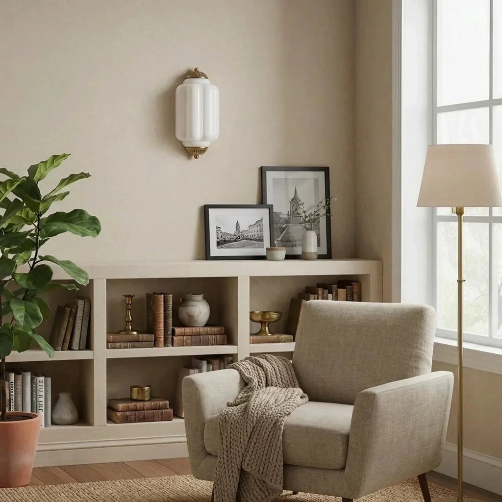 Lámpara de pared empotrada con vidrio opalino, estilo vintage antiguo