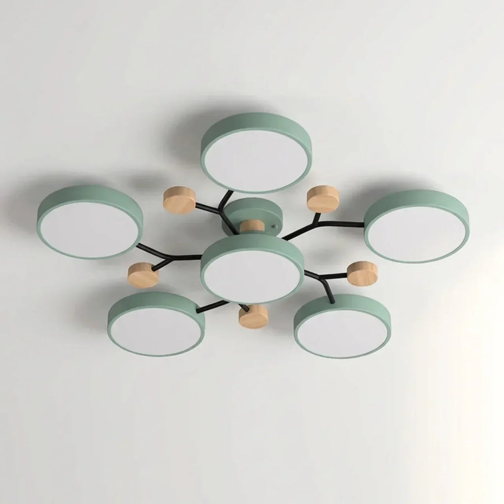 Ceiling Light With Branching Design And Wood Accents
