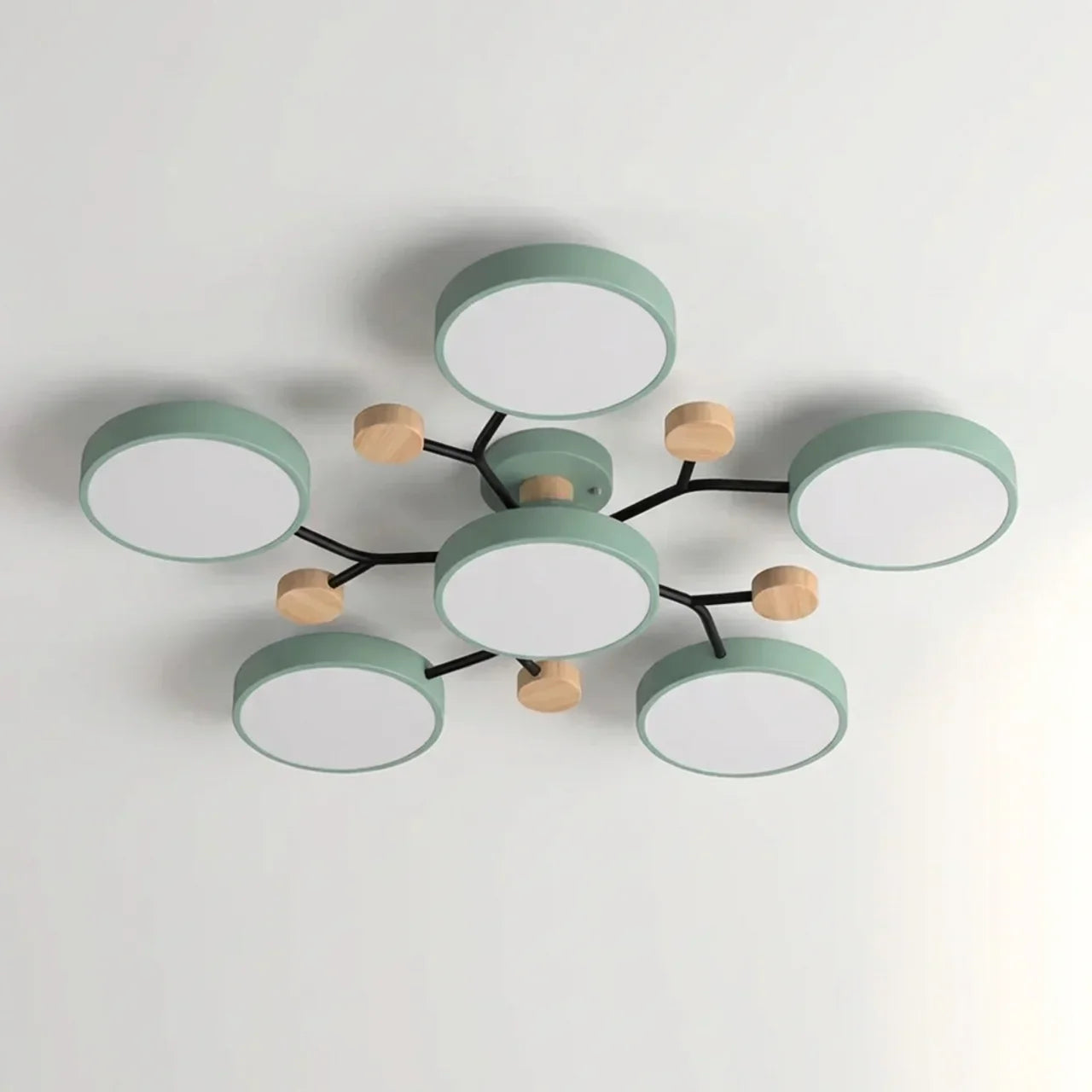Ceiling Light With Branching Design And Wood Accents